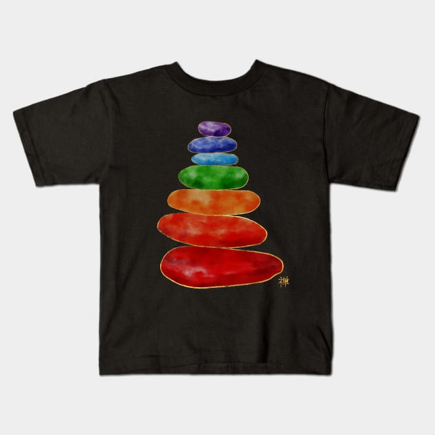 Zen Pebbles Chakras - Watercolor & Gold Kids T-Shirt by Nartissima